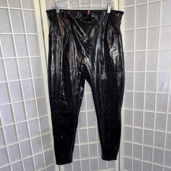SPANX Black Faux Leather Classic City Business Casual Leggings Pants 1X Petite - Picture 4 of 15